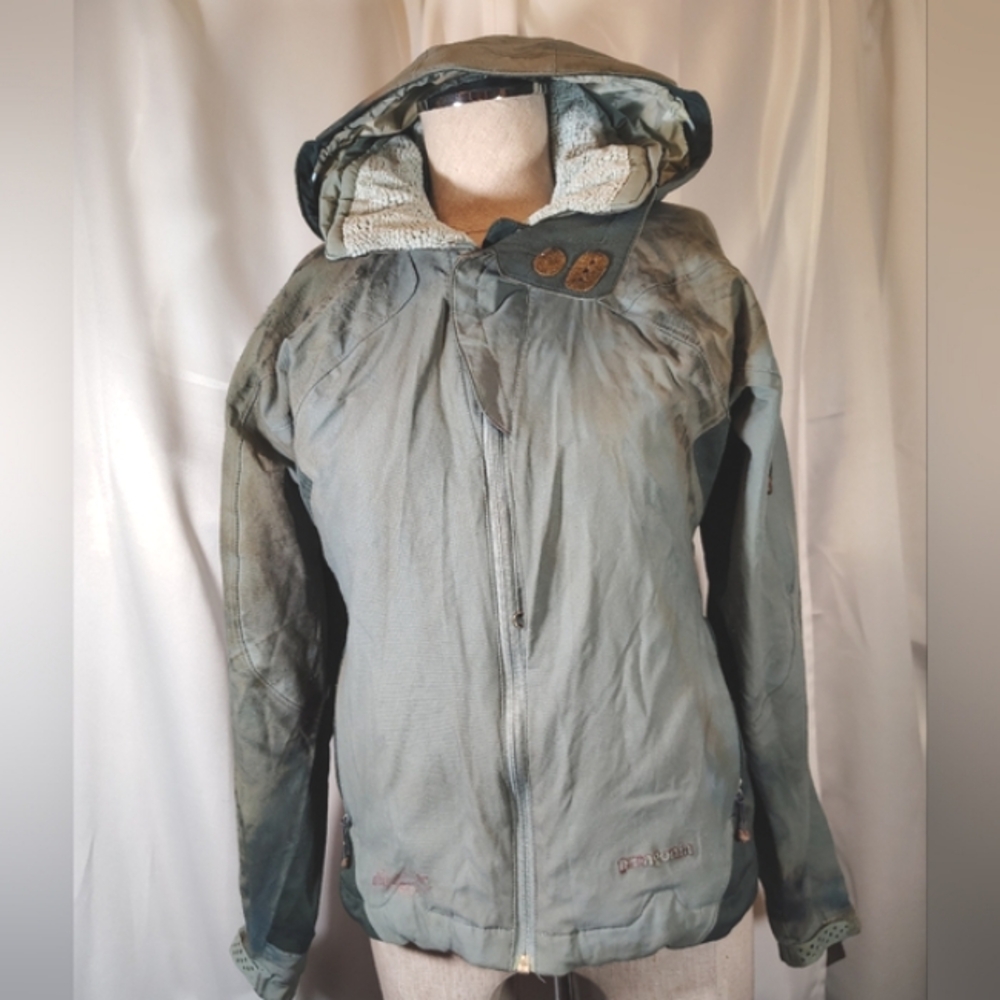 Patagonia Rain Jacket, Women, tie-dyed Orange/ green,Hood, ZipUp, Zip Pockets, S